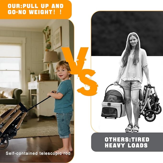 Pet Stroller for Small & Medium Dogs Cats up to 55 lbs 4-in-1 Foldable Travel Pet Stroller with Detachable Carrier Lightweight All-Terrain Spring Damping,Car Seat,Sun Canopy,Black-Mewly Pet