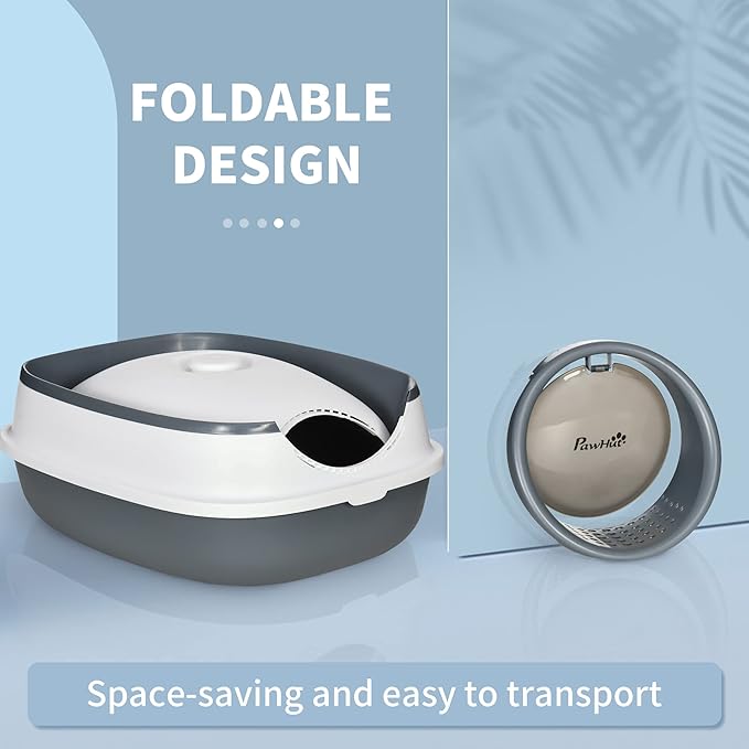 PawHut Cat Litter Box with Lid, Covered Litter Box w/High Sides, Air Freshener, Large Two-Way Entrance Kitty Toilet, Foldable, Easy Clean, White-Mewly Pet