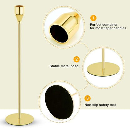 Gold Candlestick Holder Set of 12 for Taper Candles, Decorative Candle Holders Bulk Candle Stick Holders Taper Candle Holders for Table Centerpiece Wedding Dinning Party Anniversary Home Decor
