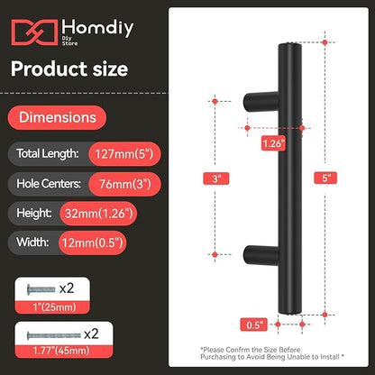 homdiy Black Cabinet Handles 10Pack 3inch Hole Center Kitchen Drawer Pulls and Knobs Stainless Steel Cabinet Hardware for Bathroom, Cupboard