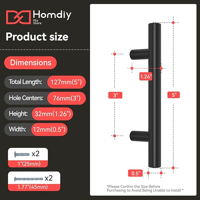 homdiy Black Cabinet Handles 20Pack 3inch Hole Center Kitchen Drawer Pulls and Knobs Stainless Steel Cabinet Hardware for Bathroom, Cupboard