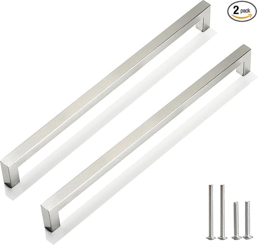 Cabinet Pulls Brushed Nickel Cabinet Handles Square Drawer Pulls, 2 Pack 11-1/3 Inch Stainless Steel Kitchen Door Cupboard Cabinet Handles, Cabinet Hardware Drawer Handles, 288mm Hole Centers
