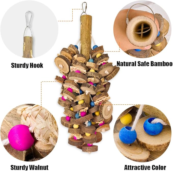 Extra Large Bird Parrot Toys- 19.7 inch Multicolored Natural Wooden Block Parrot Chewing Toy Suggested for Macaws cokatoos, African Grey and a Variety of Amazon Parrots. (Large Size)-Mewly Pet