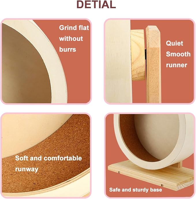 antiai 9.8 Inch Wooden Hamster Exercise Wheel Set,Silent Wheel Quiet Spinner Hamster Running Wheels,Hamster Water Feeder Accessories Chew Toys for Hamsters, Gerbils, Mice and Other Small Pets,9 pcs-Mewly Pet