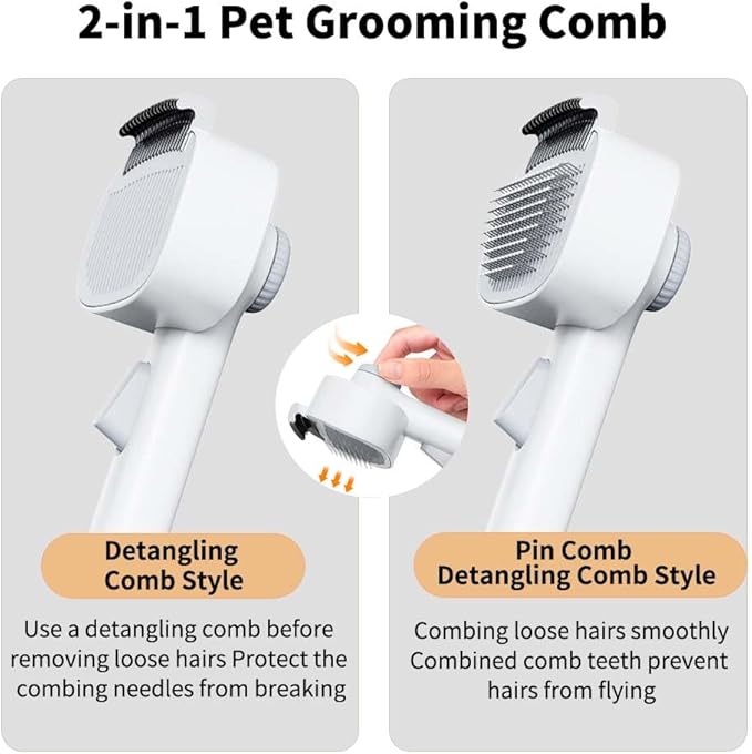Marchul 2-in-1 Cat Grooming Brush, Cat Brushes with Release Button & Deshedding Dematting Rake, Grooming Comb Tool for for Long or Short Haired Pets, Reduce Shedding, Remove Knots and Massage, White-Mewly Pet