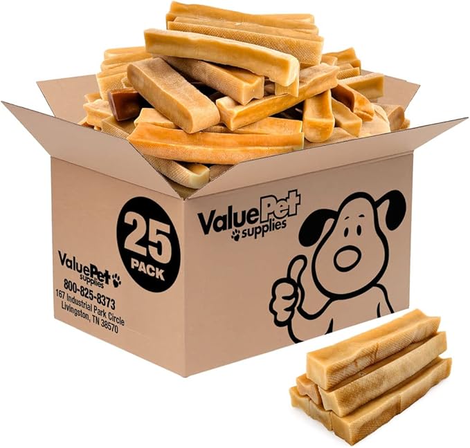 ValueBull Himalayan Yak Cheese Dog Chews, Large, 25 ct Bulk Pack - Long Lasting for Aggressive Chewers, All Natural, Healthy & Safe, Low Odor Nepal Yak Milk Chews-Mewly Pet