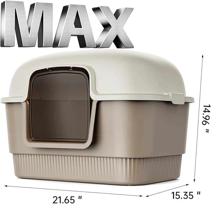 Cat Litter Box with Litter Mat and Scoop,High Wall Enclosed Cat Litter Boxes for Anti-Leakage, Covered Kitty Litter Box with Handle and Buckles for Portability and Privacy, Odor Control (Brown)-Mewly Pet