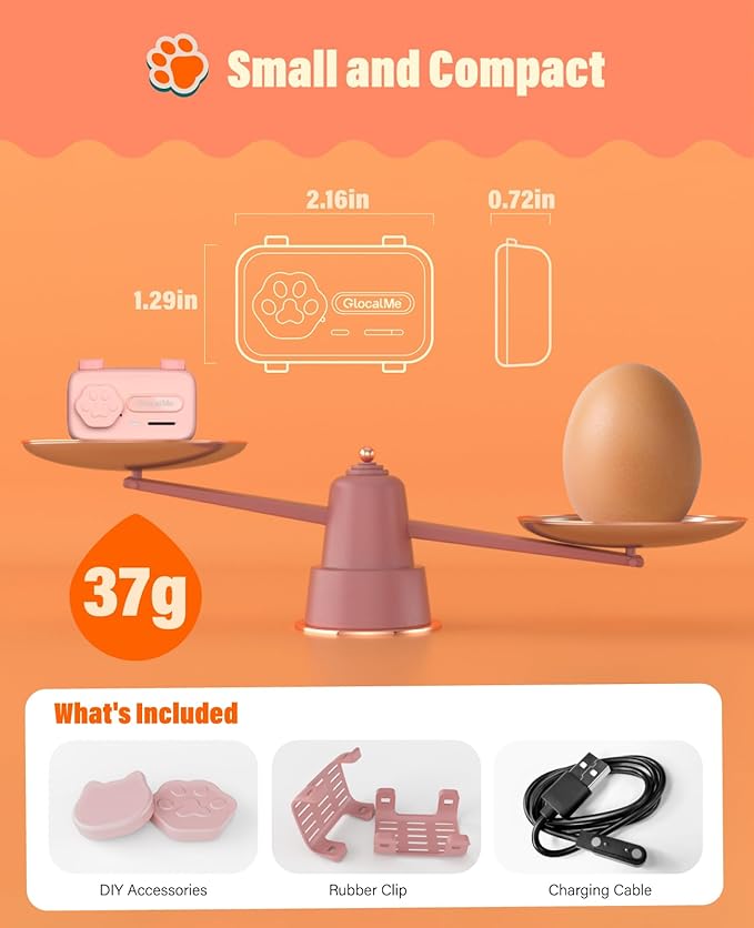 GlocalMe PetPhone for Dog and Cat, Support Play Music and Two-Way Call, Pet Community and AI Health Alerts, Real Time Tracking and Virtual Fence, Unlimited Range Pet GPS Tracker (Pink)-Mewly Pet