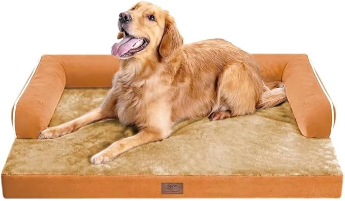 Large Dog Bed Orthopedic Washable, Orthopedic Dog Beds for Large Dogs, Washable Cover Removable Bolster and Non-Slip Bottom Pet Beds, XL XLarge Extra Large Dogs - Orange-Mewly Pet