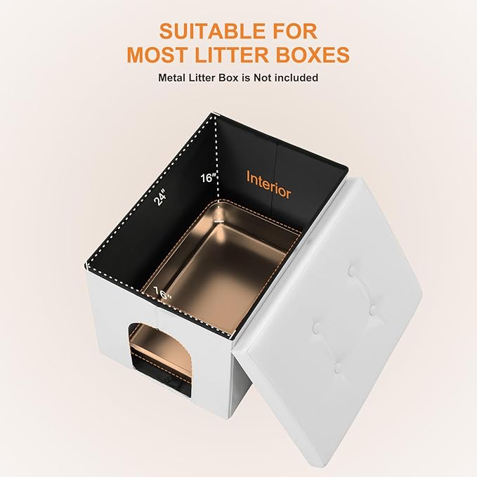 MEEXPAWS Cat Litter Box Enclosure Furniture Hidden, Cat Washroom Bench Storage Cabinet |Large 25.6'' x 17.7'' x 17.7''| Dog Proof | Waterproof Inside/Easy Clean | Easy Assembly | Odor Control(White)-Mewly Pet