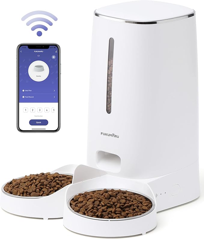 FUKUMARU Automatic Cat Feeder, 4L Dog Feeders with Double Bowls, Support DIY Meals and Timed Control WiFi Cat sFood Dispenser, Suit for Most Pet Food-Mewly Pet