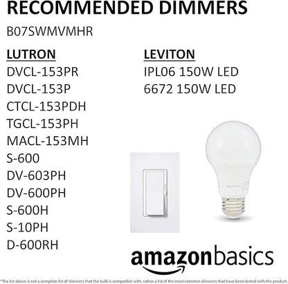 Amazon Basics A19 LED Light Bulbs, 60 Watt Equivalent, Energy Efficient 9W, E26 Standard Base, Soft White 2700K, Dimmable, 10,000 Hour Lifetime , 16-Pack