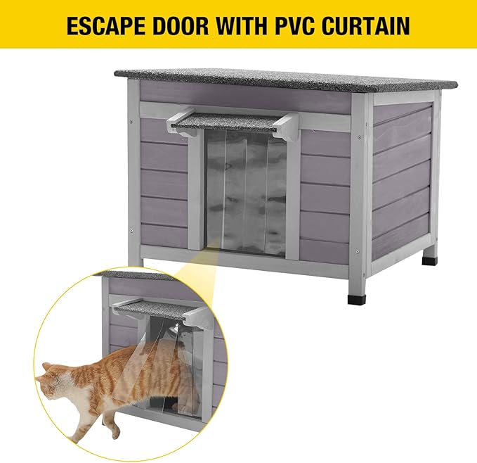 Aivituvin Cat House Waterproof Feral Kitty Shelter Outdoor Indoor Rabbit Hutch for Bunnies,Cats,Dogs and Other Small Animals,Asphalt Roof-Mewly Pet