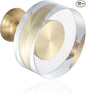 12-Pack 1-1/4-Inch White Cabinet Glass Crystal Brass knobs Brass Drawer Round Knobs Dresser Pulls, Gold Hardware Kitchen Closet knobs for Bifold Doors