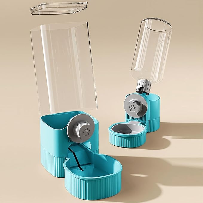 GKYZBB Hanging Automatic Food Water Dispenser,Rabbit Feeder Guinea Pig Water Bottle Food Feeder for Ferret Guinea Pig Rabbit Bunny Cage Accessories (Blue, 520ml+1200ml)-Mewly Pet