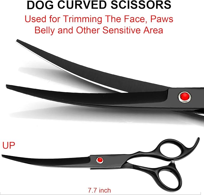 Professional Dog Grooming Scissors Kit Black 6 in 1, Dog Shears for Grooming 6CR Premium Stainless Steel Grooming Scissors Kit for Dogs Cat Pet-Mewly Pet