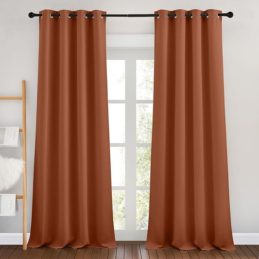 NICETOWN Burnt Orange Room Darkening Curtains for Living Room, Grommet Thermal Curtains Light & Sound Reducing Window Treatments for Bedroom/Home Family, W46 x L102