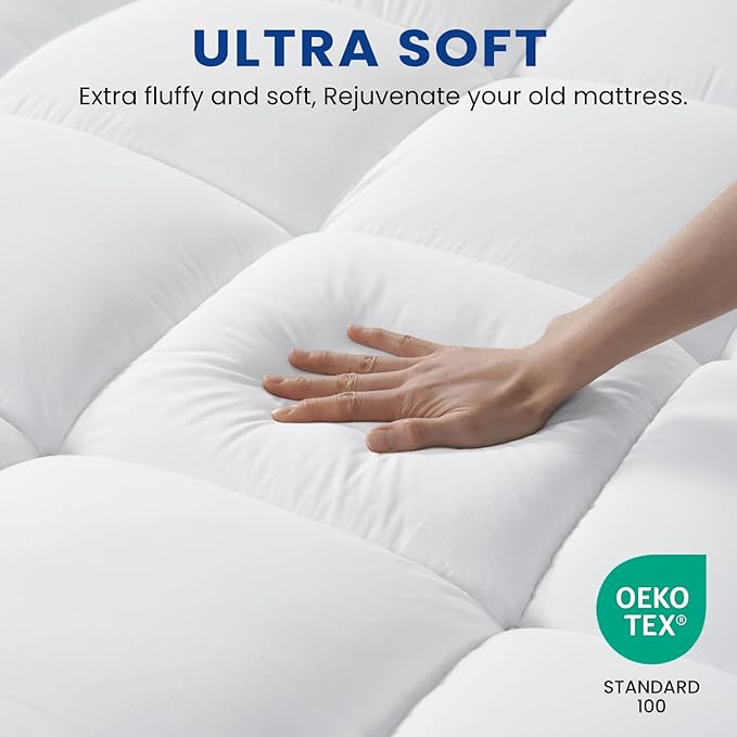 Queen Mattress Topper, Extra Thick Pillowtop, Cooling and Plush Mattress Pad Cover for Back Pain,Soft Mattress Protector Cover with 8-21 Inch Deep Pocket(60''x80'')