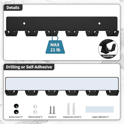 GTK Key Holder for Wall, Key Hooks with 12 Hooks, Wall Mounted Key Holder for Hallway, Self Adhesive Key Rack(Black)