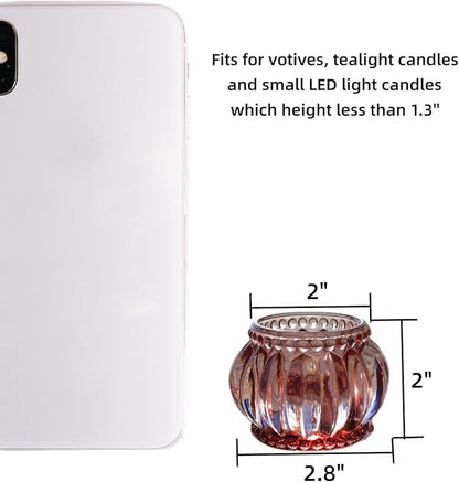 Woho Rose Gold Tealight Candle Holder Set of 6 for Valentines Day Decor, Glass Tea Lights Candle Holder for Wedding Party, Votive Candle Holders for Table Centerpiece