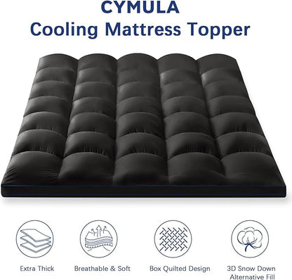 CYMULA Twin Mattress Topper, Cooling Mattress Pad Cover, Extra Thick Pillow Top Mattress Topper with 8-21 Inch Elasticated Deep Pockets, Plush Down Alternative Fill Mattress Protector