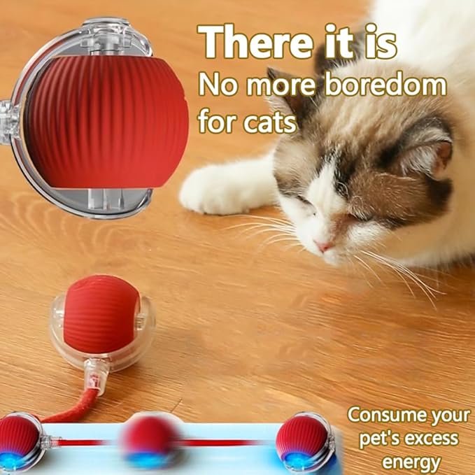 Interactive Cat Toys Ball for Indoor Cats, Auto Moving Cat Toys Interactive Motorized Electric Rolling Ball with Motion Sensor, Indoor Cats to Reduce Boredom (Red)-Mewly Pet