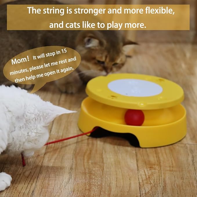 LASOCUHOO 2-in-1 Automatic Cat Toy with Track & Jumping String – Interactive Electric Toy with Rolling Balls & Bell, Battery-Powered (3 AA), Auto Shut-Off for Multi-Cat Play-Mewly Pet