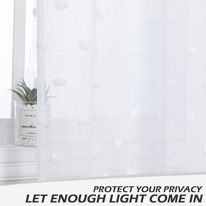 MYSKY HOME Living Room Pom Pom Sheer Curtains - White, Light Filtering, 95Inch Length, Rod Pocket, 52 x 95 inch, 2 Pieces