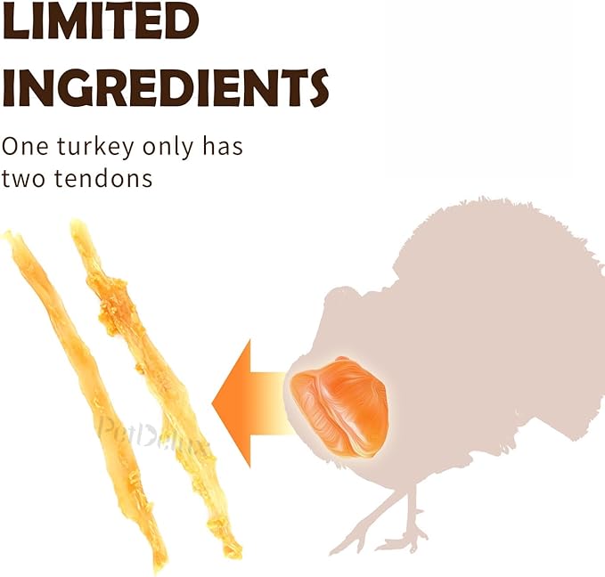 iPaw Turkey Tendons for Dogs, 100% Turkey and US Sourced Raw Material, Hypoallergenic, All Natural Human Grade Puppy Chew, Rawhide Alternative Dog Treats, 1 Unit/Pack Strip (Large)-Mewly Pet