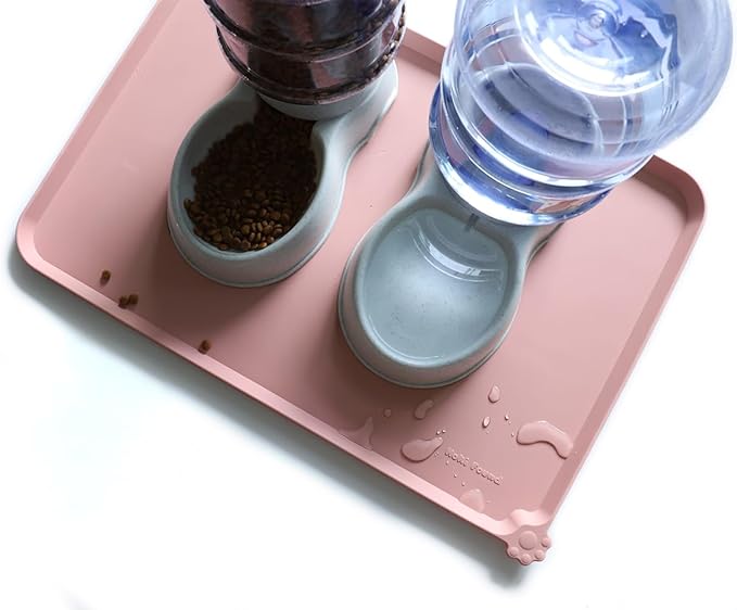 Hoki Found Large Non Slip Pet Feeding Mats - Silicone tray - Waterproof Bowls - Neutral Pink-Mewly Pet