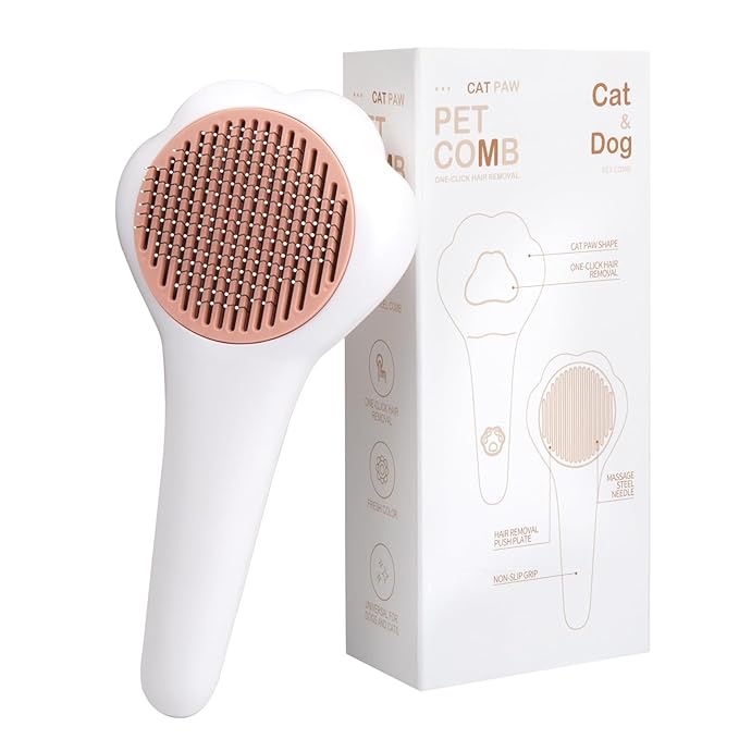 Self-Cleaning Cat Brush with Cat Nail Clipper 2-Pieces Set, Daily Cleaning Grooming Kit for Small and Medium-sized Dogs and Cats, Designed to Remove Shedding Fur and Trim Sharp Claws of Your Pets-Mewly Pet