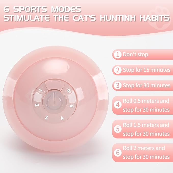 Colurful LED Interactive Cat Feather Toy Ball for Bored Indoor Adult Cats Chase Automatic Moving Ball Rechargeable Self Rolling Automated Tumbler Toy Electric Cat Toy (Pink)-Mewly Pet
