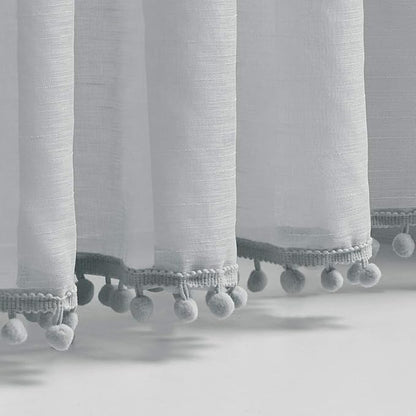 Treatmentex Pompom Sheer Curtains for Bedroom Windows 72" Light Grey Linen Texture Curtain Panels for Living Room Office 2panels