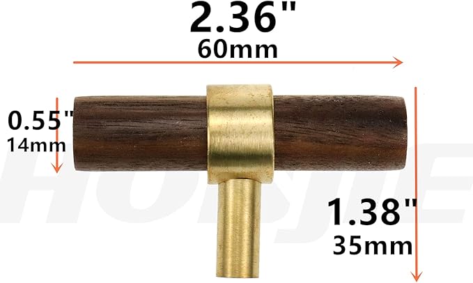 Drawer 2.36"/60mm Pulls Brass Walnut Kitchen Wardrobe Cabinet Hardware Pull Handle Single Hole with Screw, 2Pcs