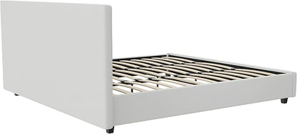 DHP Dakota Upholstered Platform Bed with Diamond Button Tufted Headboard and Footboard, No Box Spring Needed, King, White Faux Leather