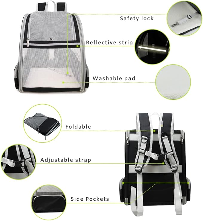 Texsens Innovative Traveler Bubble Backpack Pet Carriers for Cats and Dogs (Black)-Mewly Pet