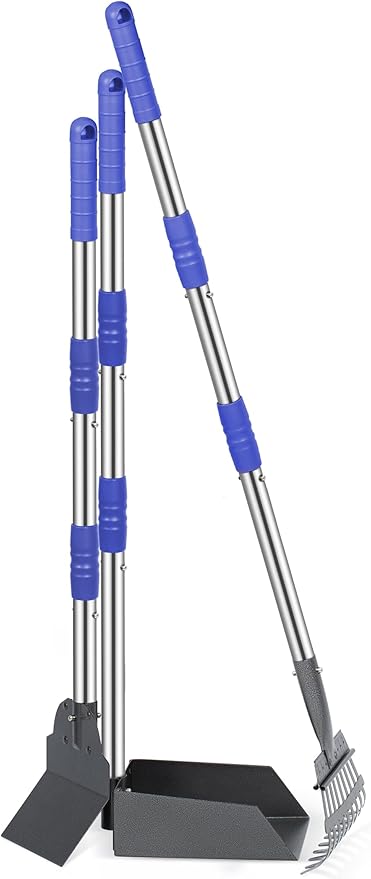 Heeyoo Dog Pooper Scooper, Dog Poop Tray and Rake Set, Pet Waste Removal Scoop with Long Adjustable Sectional Stainless Handles-Mewly Pet