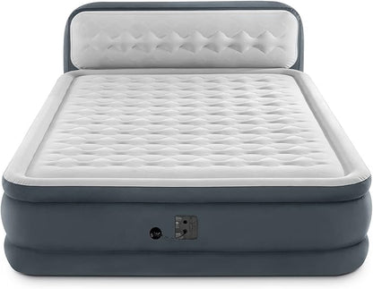 Intex 64447ED Dura-Beam Deluxe Ultra Plush Air Mattress with Headboard: Fiber-Tech – Queen Size – Built-in Electric Pump – 18in Bed Height – 600lb Weight Capacity