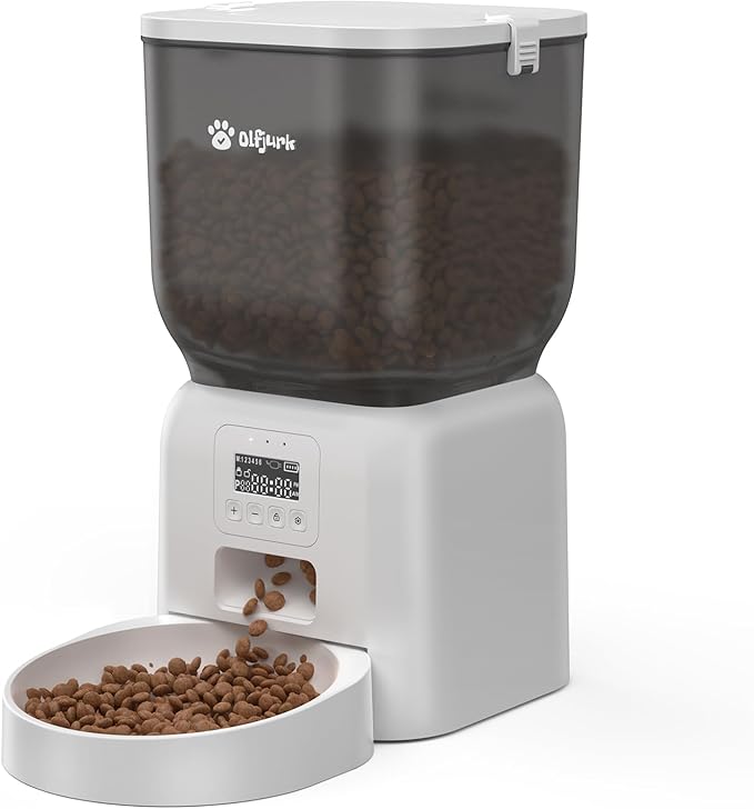 Automatic Dog & Cat Feeder, with Freshness Preservation, 4L Timed Cat Feeder with LCD Screen.Up to 6 Meals Per Day and 1-15 Portion for Cats & Dog (White)-Mewly Pet