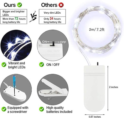 MUMUXI 48 Pack 7.2ft Fairy Lights Battery Operated, 20 Micro LED Mini Waterproof String Lights Silver Wire Firefly Starry for DIY Wedding Party Mason Jars Crafts Holiday Decoration, Cool White