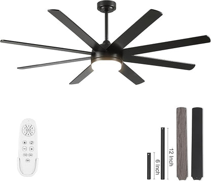 YUHAO 62 Inch Black Ceiling Fan with Light and Remote Control.Noiseless,Dimmable,3CCT,6 Speeds Reversible, DC Ceiling Fans for Indoor or Covered Outdoor