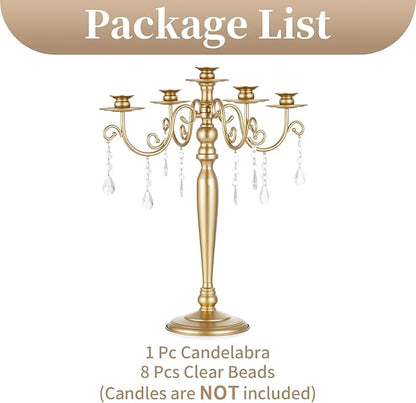 Sziqiq Gold Candelabra Candle Holder: 5 Arm Candelabras Centerpiece Table Decorations for Wedding - Vintage Metal Candlestick Candleholders for Dining Table Fireplace