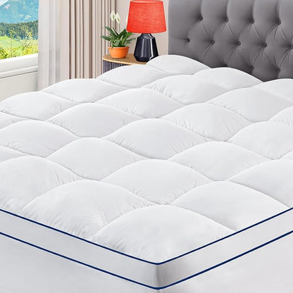 CYMULA Queen Mattress Topper, Extra Thick Pillow Top Mattress Topper, Firm Cooling Mattress Pad Cover with 8-21 Inch Elasticated Deep Pockets, Plush Down Alternative Fill Mattress Protector