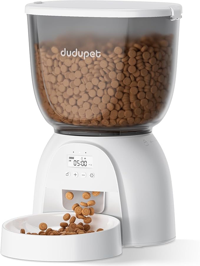 5L/21 Cup Automatic Cat Feeder, Timed Cat Dry Food Dispenser, Automatic Pet Feeders Dual Power Supply, 6 Meal Programmable 1-20 Portion Cats Feeder, Auto Dog Feeders,Pet Food Dispenser for Cats, Puppy-Mewly Pet