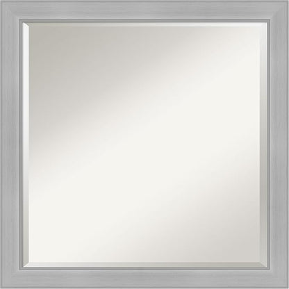 Amanti Art Silver Bathroom Mirror for Over Sink, 23x23 Vista Brushed Nickel Narrow Square Vanity Mirror, Medium Casual Frame, Hangs Horizonally and Vertically, Bathroom Wall Decor, Beveled Edge