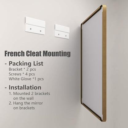 44x36 Gold Framed Mirror for Bathroom, Brushed Gold Brass Bathroom Mirror, Rectangle Gold Bathroom Vanity Mirror for Wall, Shatterproof, Anti-Rust, Hangs Horizontally or Vertically