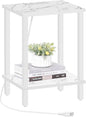 TUTOTAK End Table with Charging Station, Small Side Table with Outlets, Nightstand Bedside Table, 2-Tier Storage Shelf for Small Space, Living Room, Bedroom, Marble White TB01BMW040