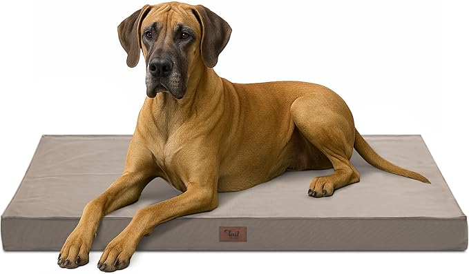 Outdoor Extra Large Dog Bed, Jumbo Waterproof Dog Bed for Large Dogs, Orthopedic Egg Foam Pet Bed Mat with Removable Oxford Cooling Cover, Khaki-Mewly Pet