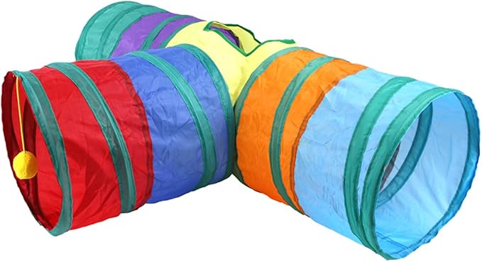 32Pcs Cat Toys Kitten Interactive Pet Toys Assortments, Foldable Rainbow Tunnel, Teaser Wand Fluffy Mouse Crinkle Balls Bell Play for Puppy Kitty (3 way)-Mewly Pet