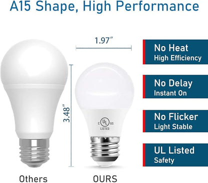 YukiHalu LED Refrigerator Light Bulb 60W Equivalent A15 Appliance Fridge Bulbs, Waterproof 600 Lumen 7W 120V Daylight 5000K E26 Medium Base, Small Size Bulb for Damp Location, Not-Dim, 2-Pack